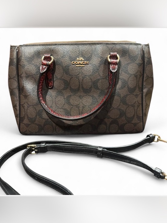 Coach Handbags - Coach Surrey Carryall in Signature Canvas Snake Skin Handles
